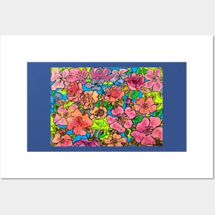 Happy Blue Rose Watercolor Pattern Posters and Art